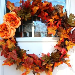 Handmade Fall Wreath With Flower Home Decor 18in